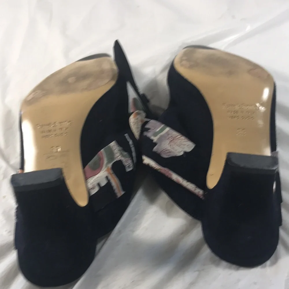 Russell and Bromley Elegant Blue Suede Women's Mules With a Tied Bow Accent